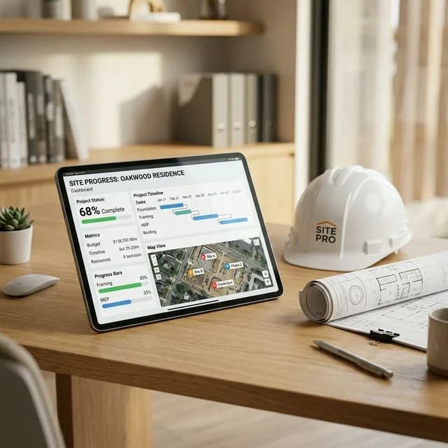 Digitales Projekt-Dashboard auf Tablet